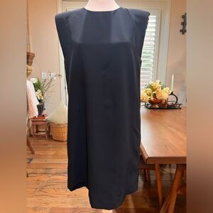 Zara Stretchy Black Straight Sleeveless Round Neck Shoulder Pads Mini Dress Sz S
